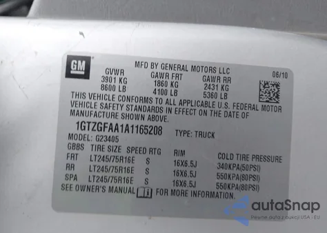 2010 GMC Savana 2500 Work Van z USA, uszkodzony, nr VIN 1GTZGFAA1A1165208